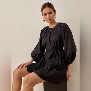 Reformation Rennae Dress midi length puffy sleeves waist tide